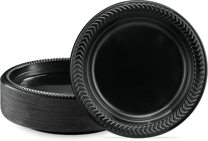 PLASTICPRO 100 PCS Black Plastic Plates Light Weight 7 Inch Plastic Dinner by PLASTICPRO