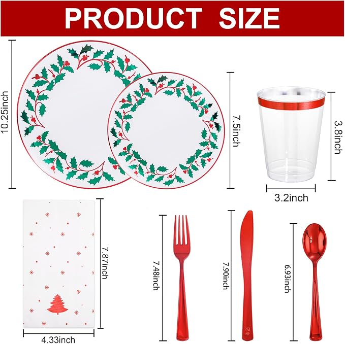 175Pcs Disposable Christmas Plates & Napkins - Image 4