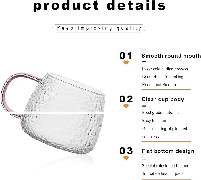 LUXU Hammered Tea Cups, Glass Coffee Mugs, 15 oz, Prefect - Image 8