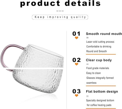 LUXU Hammered Tea Cups, Glass Coffee Mugs, 15 oz, Prefect - Image 8