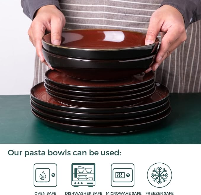 LERATIO 9.0" Ceramic Pasta Bowls Set of 6, 38oz Large Stoneware Bowls Set | - Image 3
