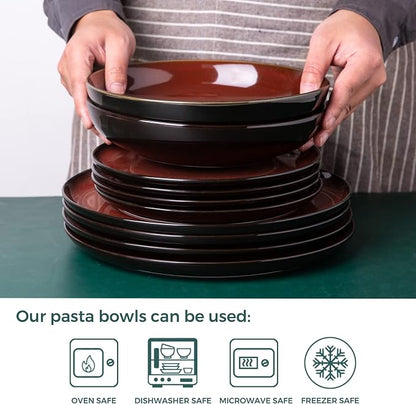 LERATIO 9.0" Ceramic Pasta Bowls Set of 6, 38oz Large Stoneware Bowls Set | - Image 3