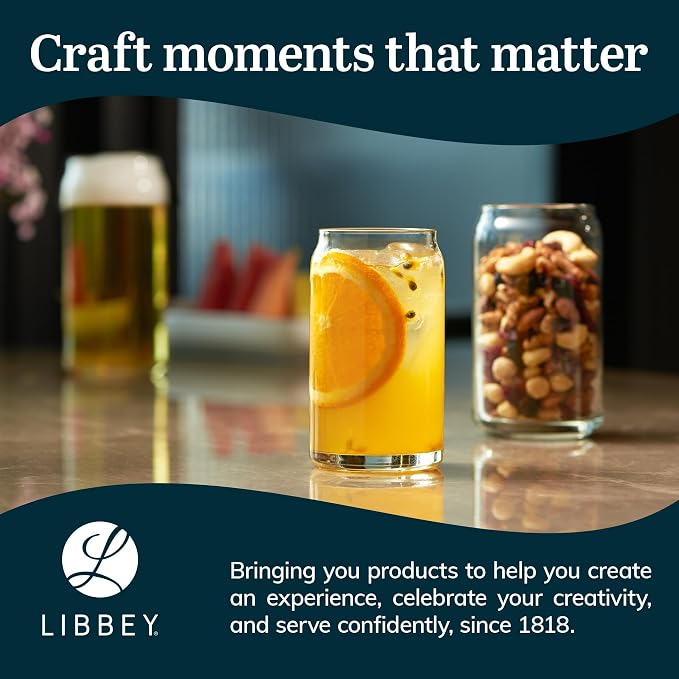 Libbey Classic Can Shaped Drinking Glasses Set of 4, 16 Oz, Dishwasher Safe - Image 6
