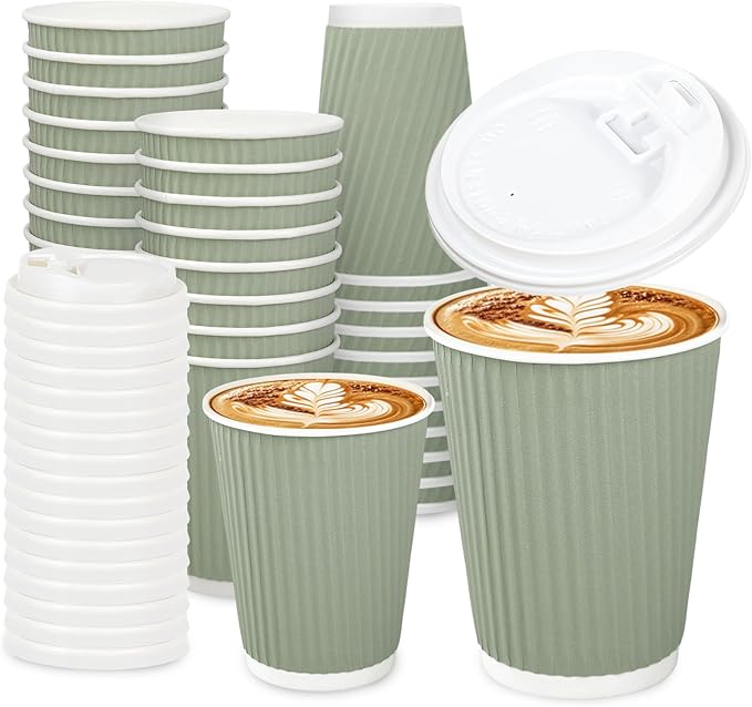 Whaline 100 Pcs Sage Green Disposable Coffee Cups by Whaline