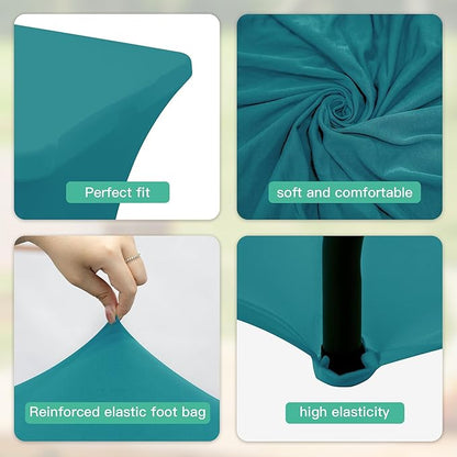 6Pack 8FT Table Cloth for Rectangular Fitted Events Stretch Emerald Green Table Covers Washable Spandex Tablecloth Protector for Party, Wedding, Cocktail, Banquet, Festival