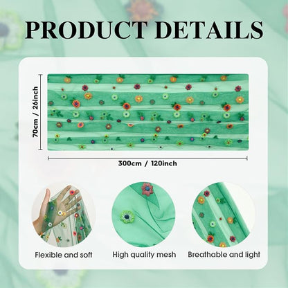 Artoid Mode Dark Green Embroidery Daisy Gauze Table Runner 120 Inch 10FT | - Image 5