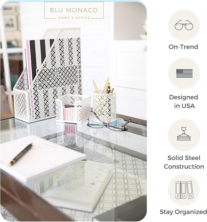 BLU MONACO | White Desk Organizer Set 6 Piece | Mail Sorter Organizer Countertop - Image 4