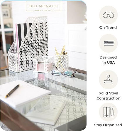 BLU MONACO | White Desk Organizer Set 6 Piece | Mail Sorter Organizer Countertop - Image 4