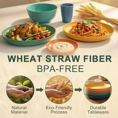 Wheat Straw Dinnerware Sets 40 Piece, Kitchen Plates and Bowls Set, Unbreakable - Image 3