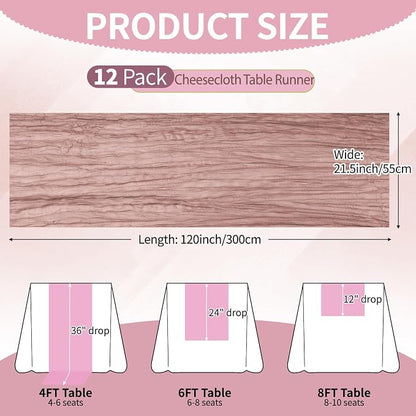12 Pcs Dusty Pink Cheesecloth Table Runner 10Ft, Gauze Table Runners 21.5 x 120 - Image 2