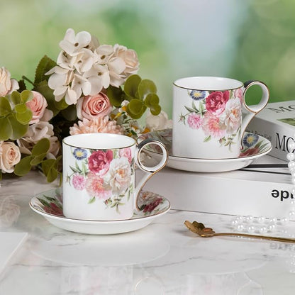 KAMMAK Tea Cups and Saucers Set of 2, Porcelain Coffee Cups, JBE014 | Stackable - Image 7