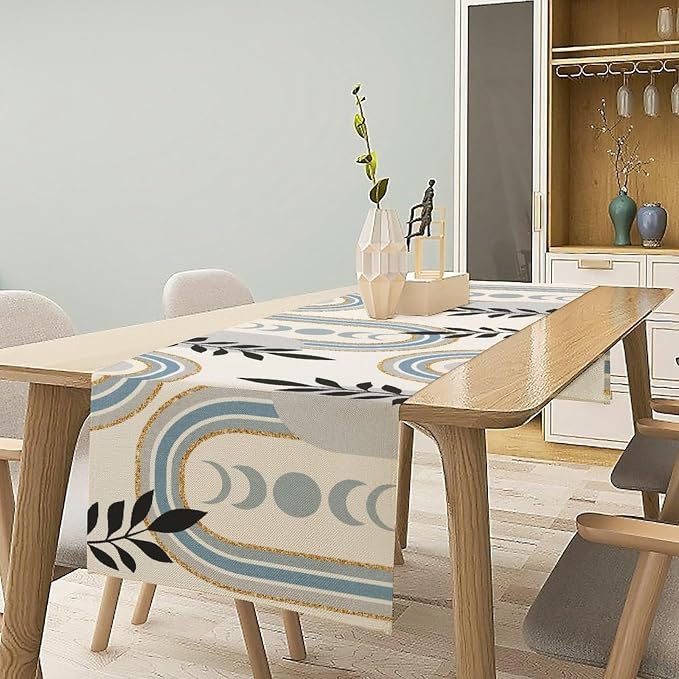 YCness Boho Mid Century Abstract Table Runner Modern Sun Moon Phase Minimalist - Image 3