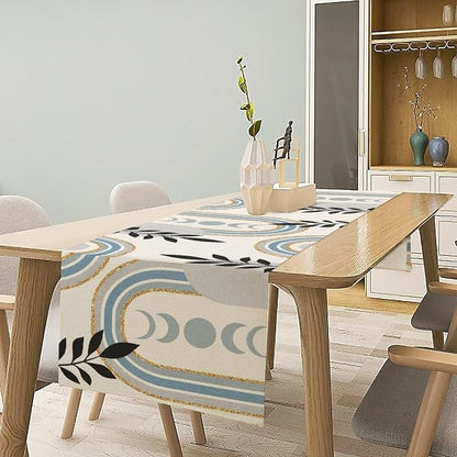 YCness Boho Mid Century Abstract Table Runner Modern Sun Moon Phase Minimalist - Image 3