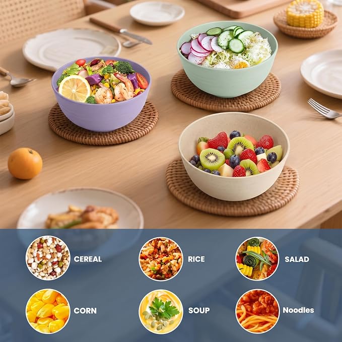 Cereal Bowls 26oz, Unbreakable & Lightweight Wheat Straw Bowls Sets of 6 - Image 5