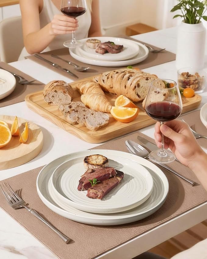 Stoneware Dinnerware Sets for 8, Plates and Bowls, Cream | 24-Piece Ceramic - Image 6