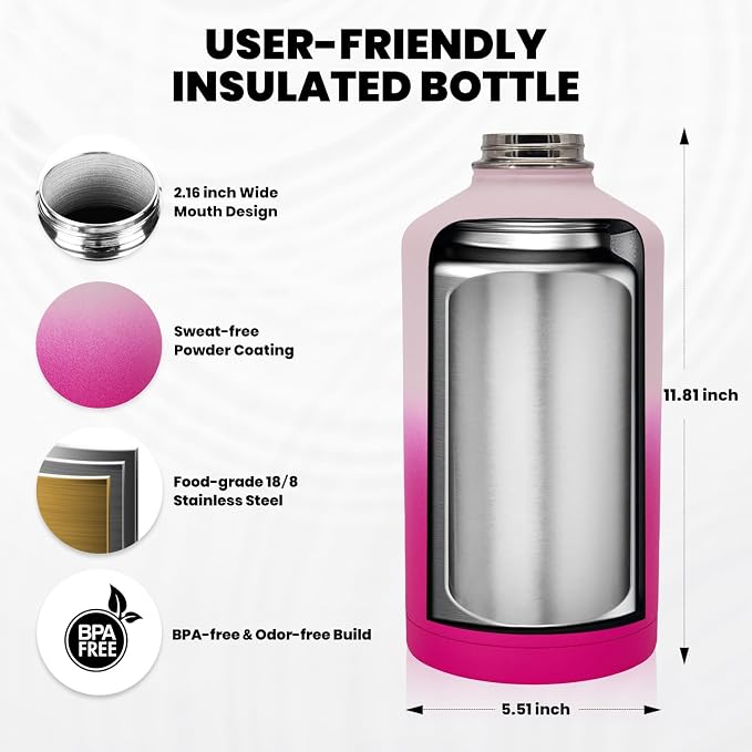 RAYMYLO One Gallon Water Bottle Insulated 128 oz, Stainless Steel | Triple - Image 5
