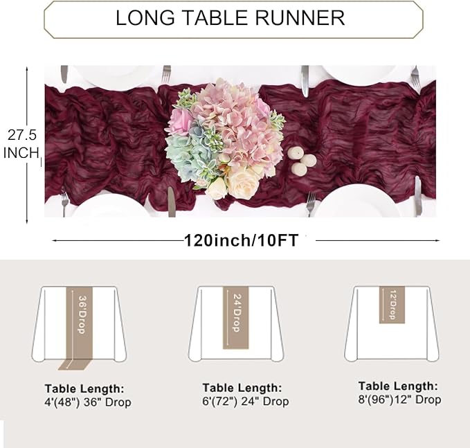 Snowkingdom Burgundy Red Easter Spring Table Runner, 10 Ft Cheesecloth Gauze - Image 5