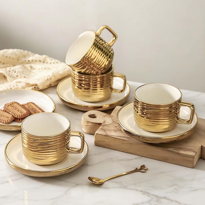 LETAOTAO Cappuccino Cups with Saucers, Ceramic Coffee Cup Set of 4, 8.5oz | - Image 7