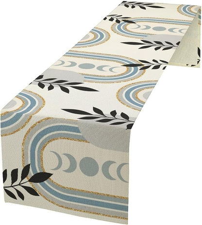 YCness Boho Mid Century Abstract Table Runner Modern Sun Moon Phase Minimalist by YCness