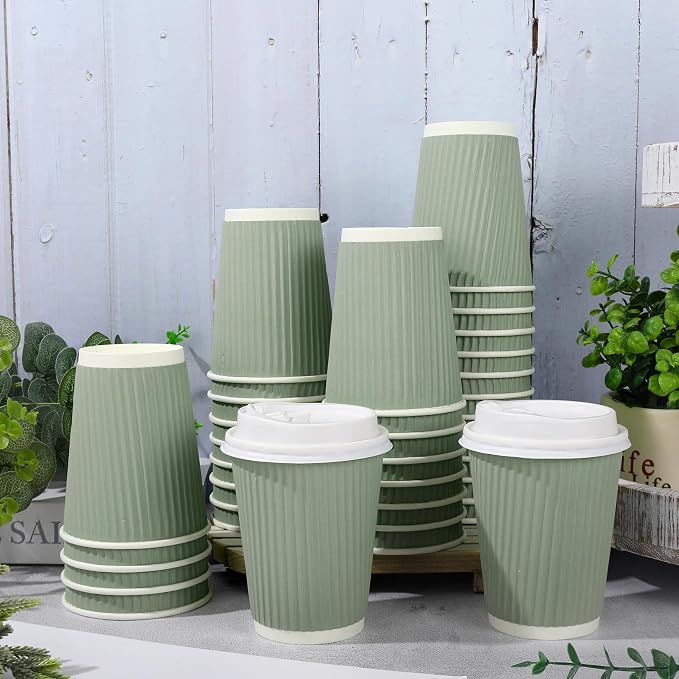 Whaline 100 Pcs Sage Green Disposable Coffee Cups - Image 4