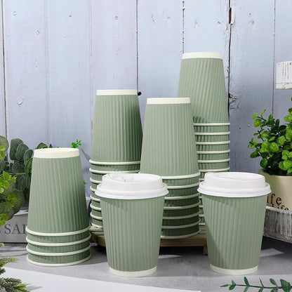 Whaline 100 Pcs Sage Green Disposable Coffee Cups - Image 4