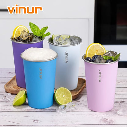 Stainless Steel Cups-16 oz Colorful Stackable Metal Drinking Glasses 4 Pcs | 16 - Image 4