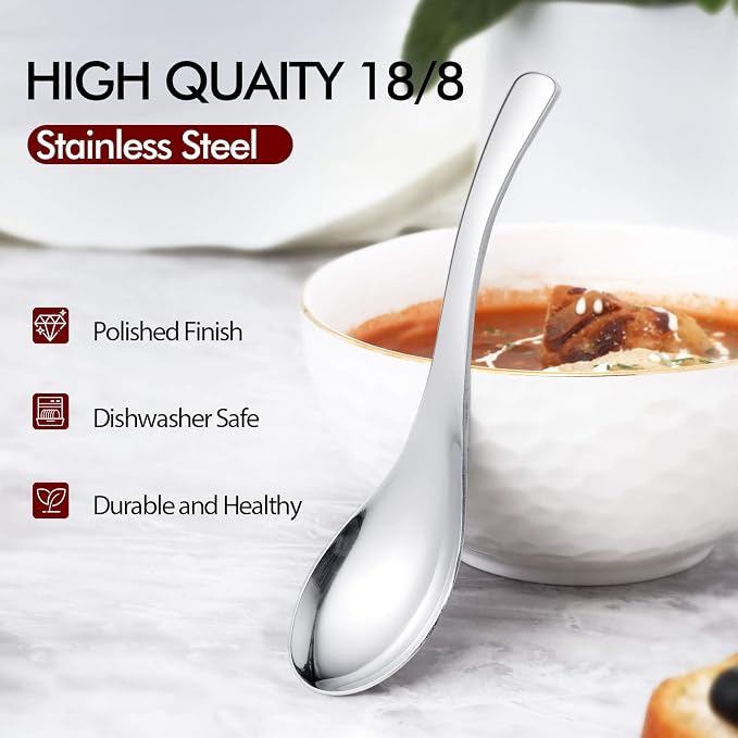 HIWARE Thick Heavy-weight Soup Spoons, High Grade Stainless Steel Soup Spoons - Image 3
