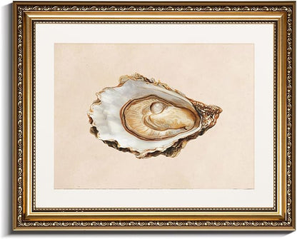 InSimSea Gold Framed Wall Art, Vintage Oyster Shell Sketch Kitchen Wall Decor, Still Life Canvas Print Art, Dining Room Farmhouse Decor, Antique Paintings with Picture Frame 13x16inch
