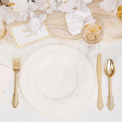 DaYammi 60PCS Ivory Plastic Plates, Party Plates Disposable Heavy Duty Disposable Plates Premium 7.5inch Ivory Dessert Cake Salad Appetizer Plate Hard Plastic Platos Disposable for Party Wedding