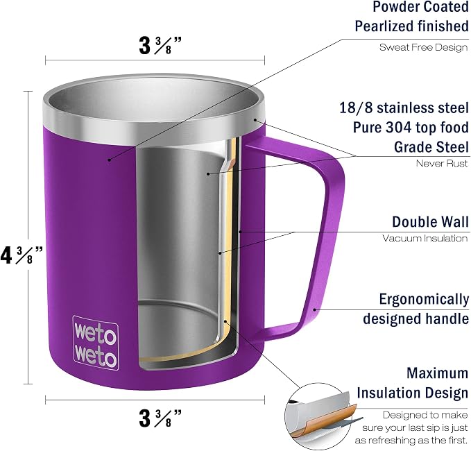 WETOWETO 14 oz Coffee Mug, Vacuum Insulated Camping Mug - Image 3