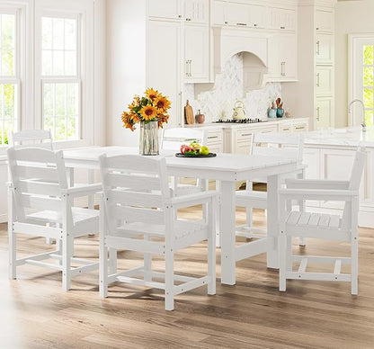 SERWALL Dining Table Chairs Set for 6，67" Extended Large Dining Table with 6 Chairs, 7 Piece HDPE Dining Set for Home, Kitchen, Dining Room, White