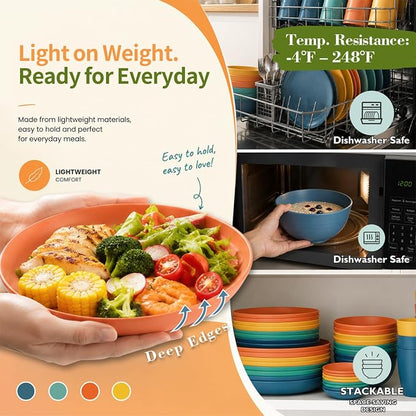 Plates and Bowls Sets, Wheat Straw Dinnerware Sets, Dishes Set - Image 5