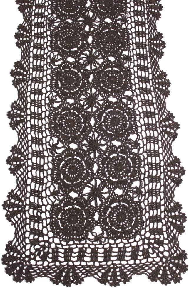 Cotton Handmade Crochet Lace Table Runner Dark Brown Rectangle Coffee Table by KEPSWET