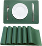Faux Leather Placemats HeloHo Green Table Place Mats Set of 6 Waterproof Oilproof Heat Stain Resistant Placemats Washable Wipeable Placemat for Kitchen Dining Table Decoration Indoor Outdoor