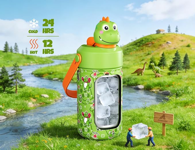 POWCAN Kids Water Bottle for School: 2-in-1 Straw Spout Lid - Image 2