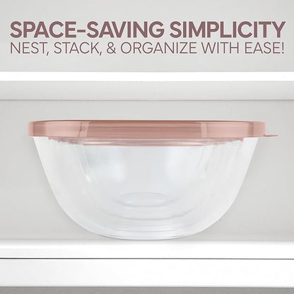 COOK WITH COLOR 12 Pc Glass Mixing Bowl Set with Lids – Borosilicate Glass Nesting Bowls for Cooking, Baking and Meal Prep, Pink