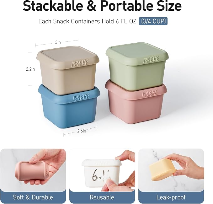 ISSEVE 4pack 6oz Silicone Snack Containers - Image 2
