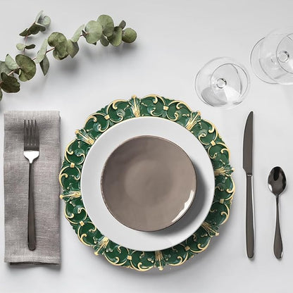Green Charger Plates Set of 6, Decorative Table Plastic Chargers for Dinner Plates, Party, Wedding, Thanksgiving, Christmas, FD1GR
