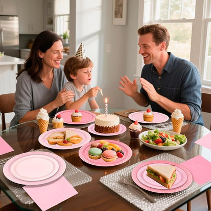180Pcs Pink Party Supplies Paper Plates and Napkins Serve 60 | Disposable - Image 7