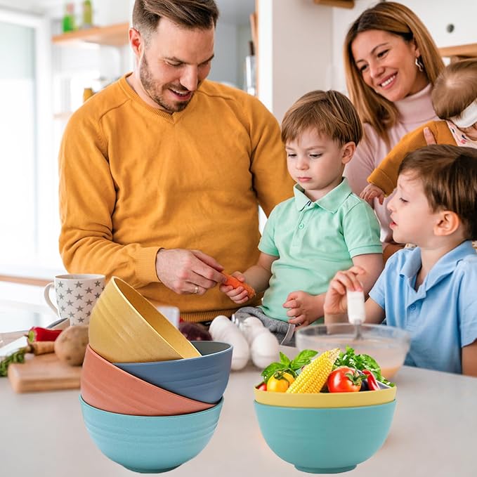 Unbreakable Wheat Straw Cereal Bowls Set of 4, 24 OZ Microwave and Dishwasher - Image 6