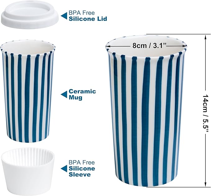 Ceramic Travel Mug with Lid – Cute Aesthetic Coffee Cup - Image 2
