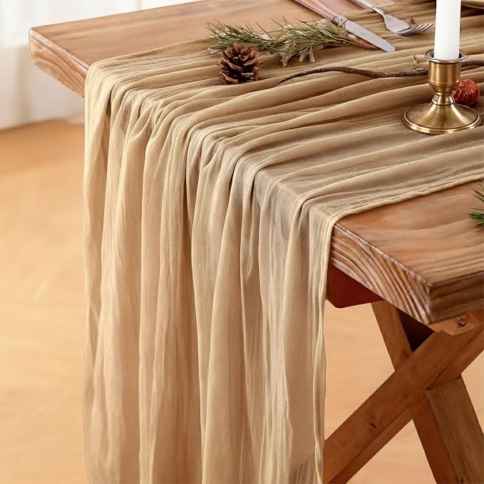 Cheesecloth Table Runner, 120 Inch 10 FT, Champagne | 1 Pack, 35x120 Inches by Mkobon
