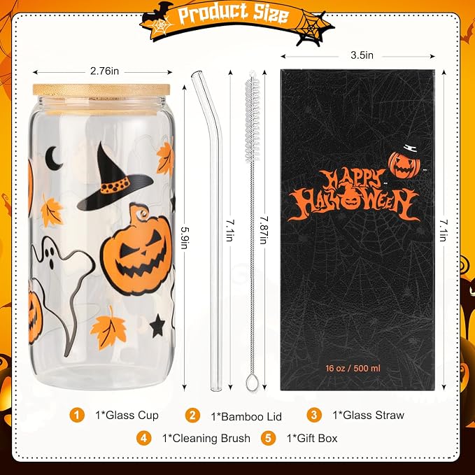 Halloween Pumpkin Ghost Glass Cup - Image 6