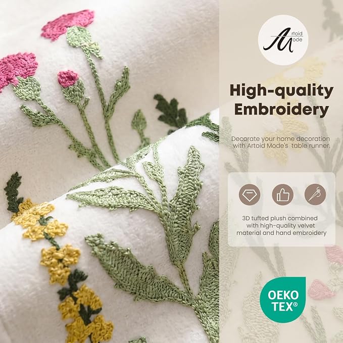 Artoid Mode Beige Soft Chain Embroidery Wild Floral Spring Table Runner - Image 3