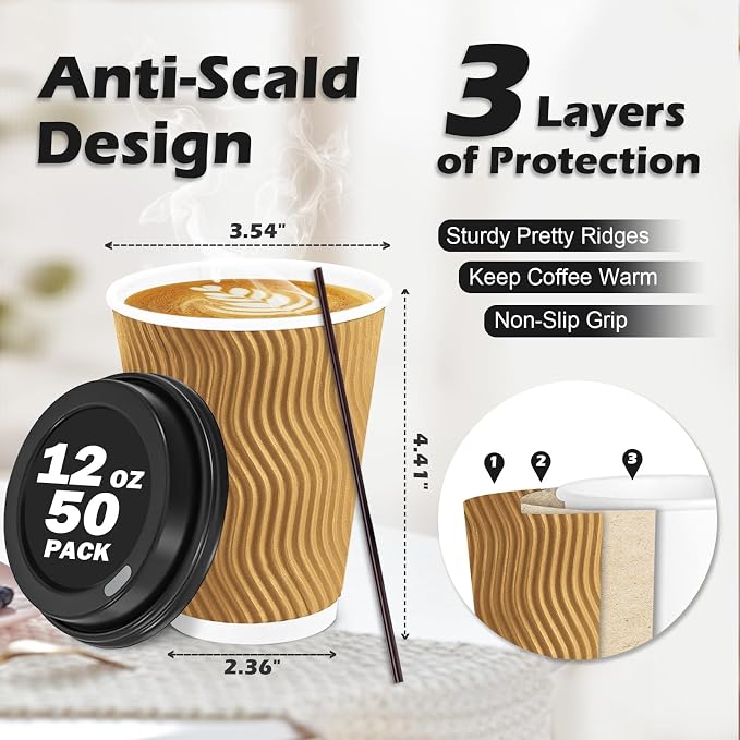 Lamosi 50 Pack 12 oz Disposable Coffee Cups - Image 3