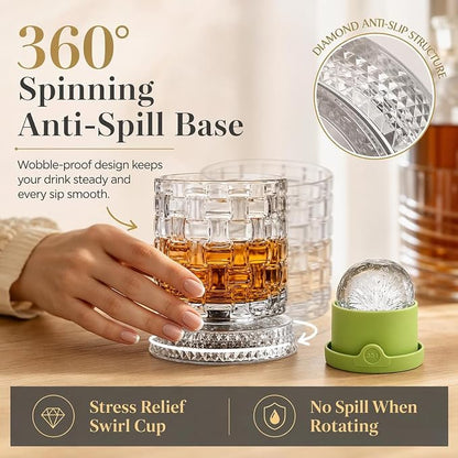 360° Rotating Whiskey Glasses Set of 2, Vintage Crystal Tumblers - Image 2