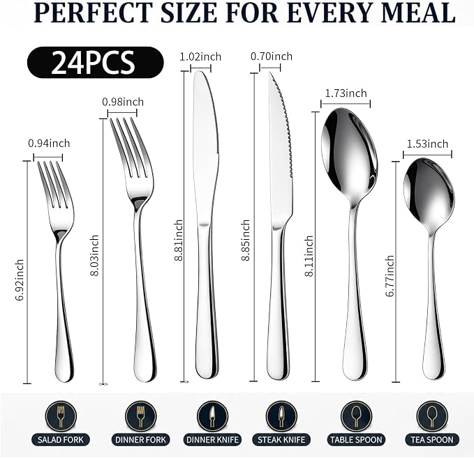 24-Piece Silverware Set with Steak Knives - Image 2