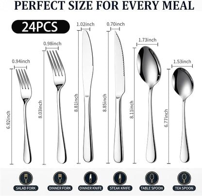 24-Piece Silverware Set with Steak Knives - Image 2