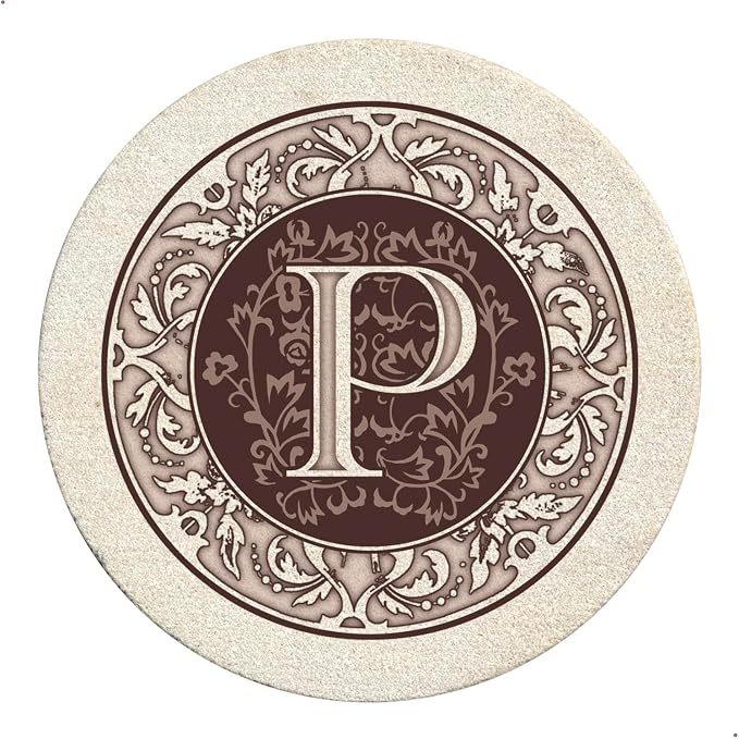 Thirstystone Monogram Round Natural Sandstone Coaster 4 Pack | 4" Diameter by Thirstystone