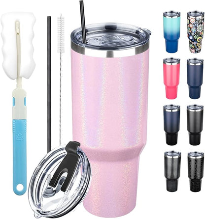 40 oz Tumbler with Lids and Straws, Stainless Steel Insulated Coffee Tumbler by GUDEMAO